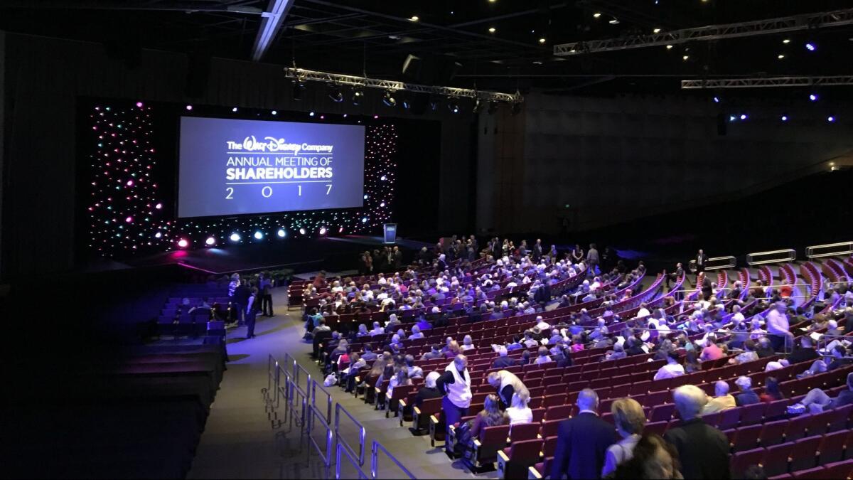 Walt Disney Co. shareholders gathered in Denver at the city's convention center for the company's annual meeting.