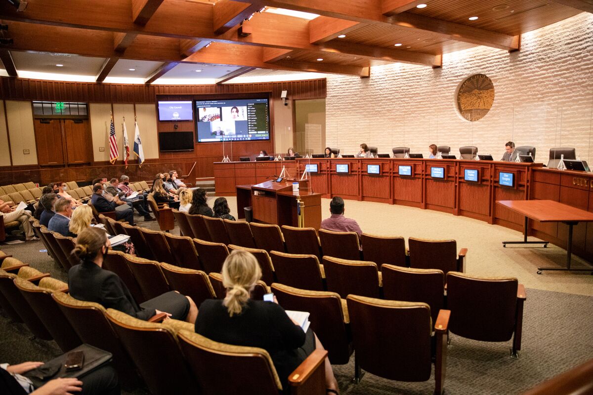 A meeting in session at the Chula Vista City Council Chambers