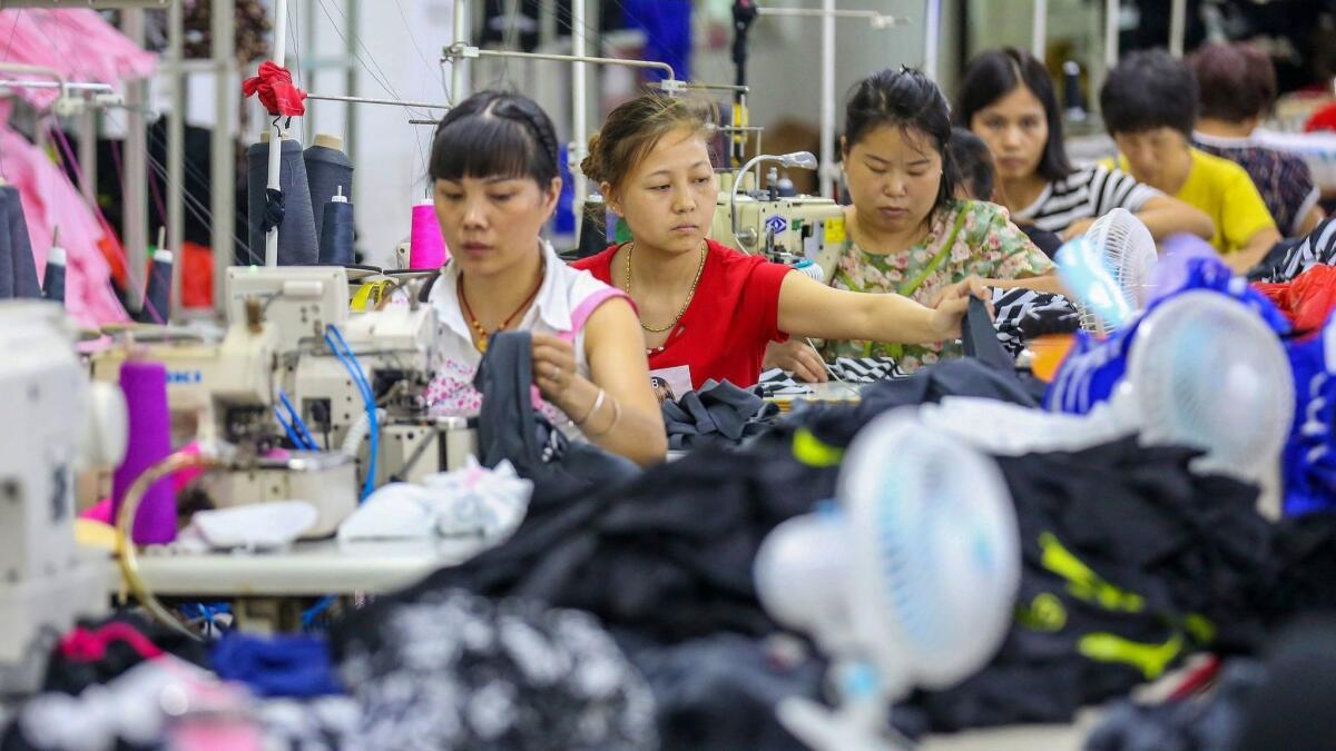 Workers at a swimwear factory in Yinglin Town in Jinjiang, in China's eastern Fujian Province.