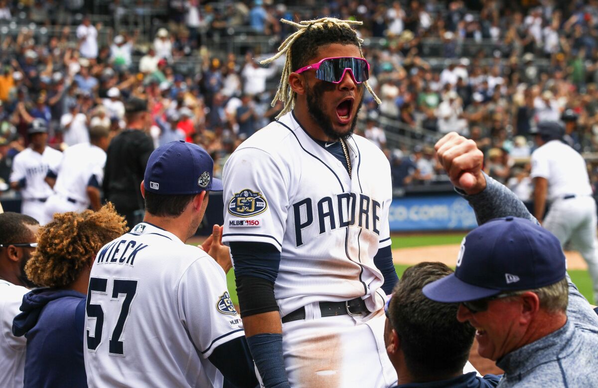 Hayne Palmour IV  U-T Rookie Fernando Tatis Jr. led the Padres with a 4.2 WAR during the 2019 season. No NL playoff team’s leader had a WAR lower than 6.1.