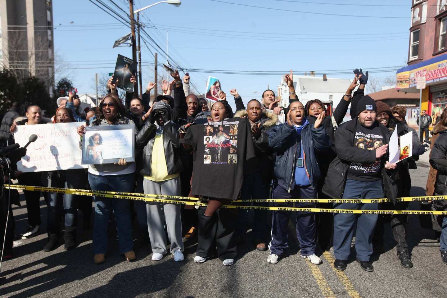 Fans gather in Newark, N.J., for Whitney Houston's funeral.