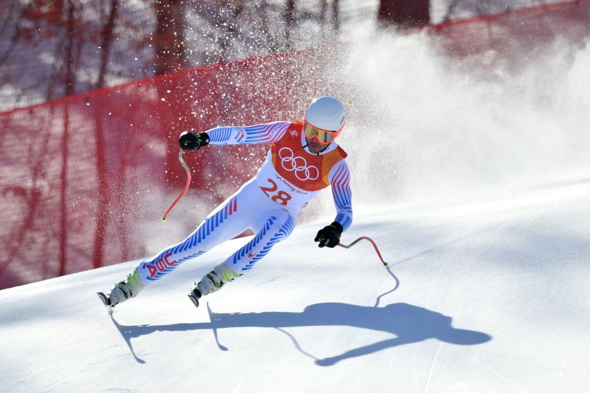 Jared Goldberg competes in the Men's Alpine Combined Downhill at the Jeongseon Alpine Center on Feb. 13.