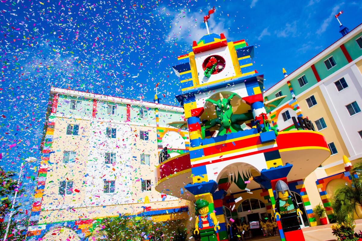 The Legoland Hotel at Legoland Florida Resort in Winter Haven opened its doors May 15, 2015. At the grand opening, little Lego figures were blasted from the roof.