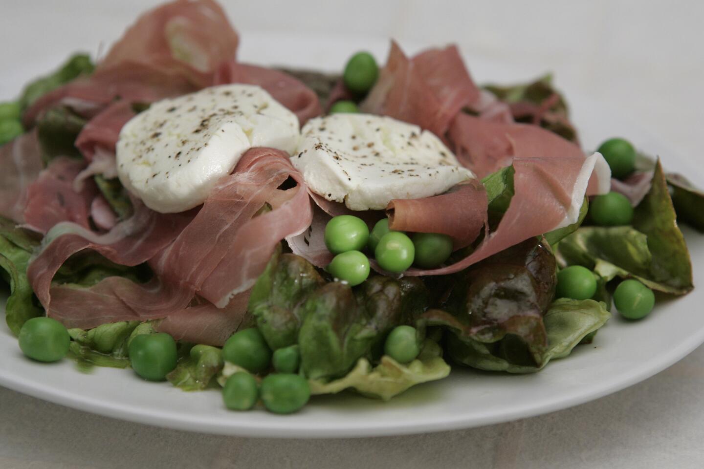 English peas, prosciutto and goat cheese