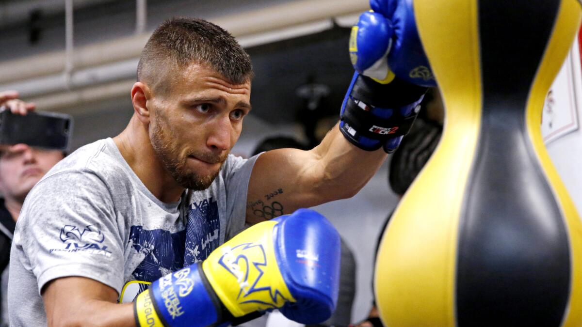 Vasyliy Lomachenko works out at a Manhattan gym on Dec. 6, 2017, in New York.