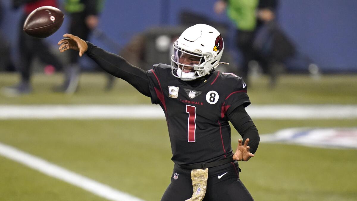 Arizona Cardinals quarterback Kyler Murray throws against the Seattle Seahawks on Nov. 19.