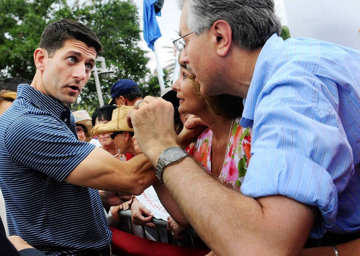 Campaigning in Florida, U.S. Rep. Paul Ryan lets his workout results show.