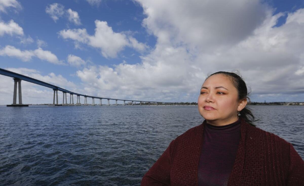 Bertha Loaiza, with the San Diego-Coronado Bridge behind her.