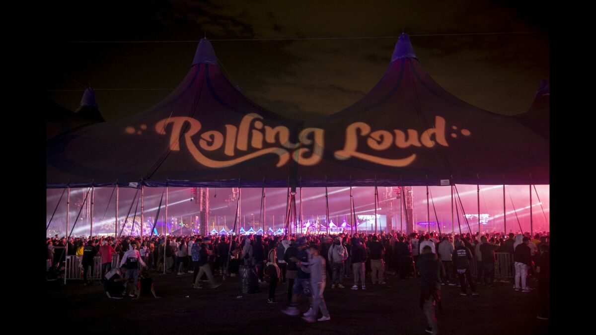 The scene outside a performance tent at the Rolling Loud festival.