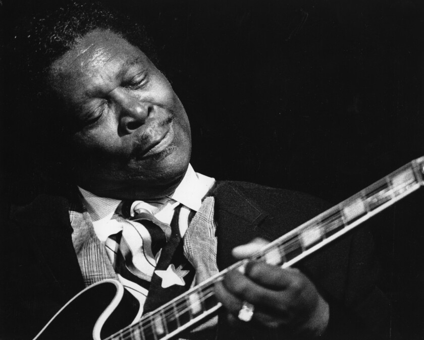 Blues musician B.B. King, photographed in 1988 in Dana Point, will be saluted by Bonnie Raitt, Chris Stapleton and Gary Clark, Jr., during the Feb. 15 Grammy Awards ceremony.