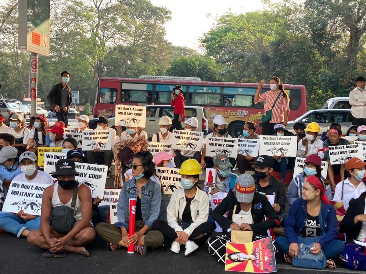 Protesters against Myanmar's military government in Yangon