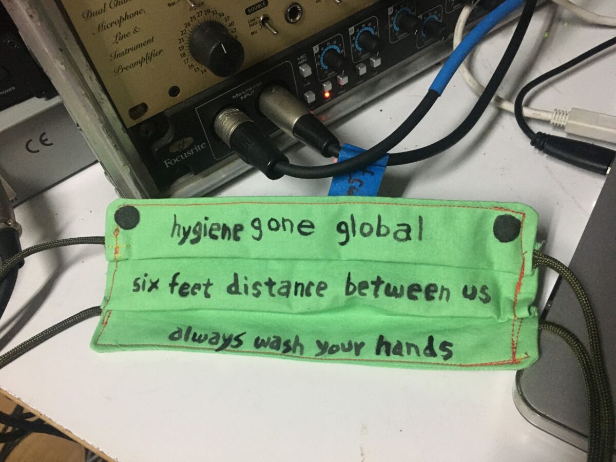 A coronavirus-inspired haiku provided by sound artist Alan Nakagawa reads: "Hygiene gone global. Six feet distance between us. Always wash your hands."