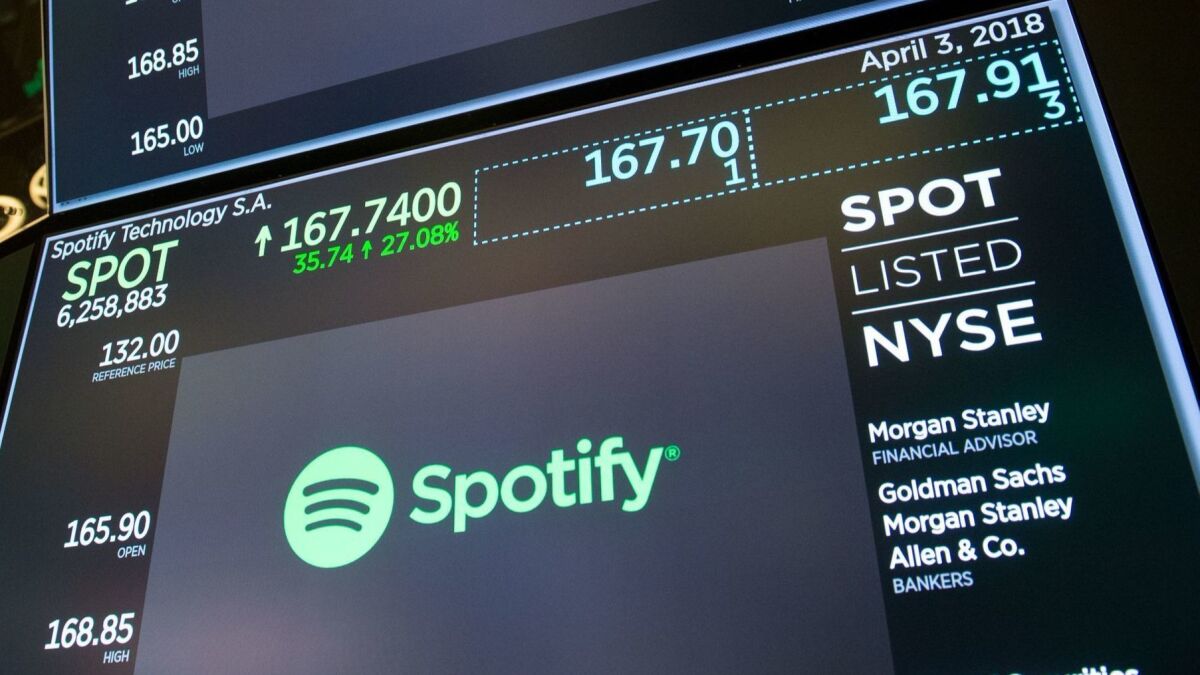 Spotify began trading Tuesday on the New York Stock Exchange.