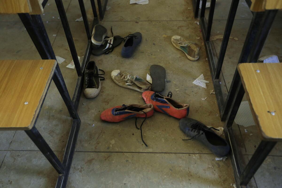 Shoes of the kidnapped students inside their classroom