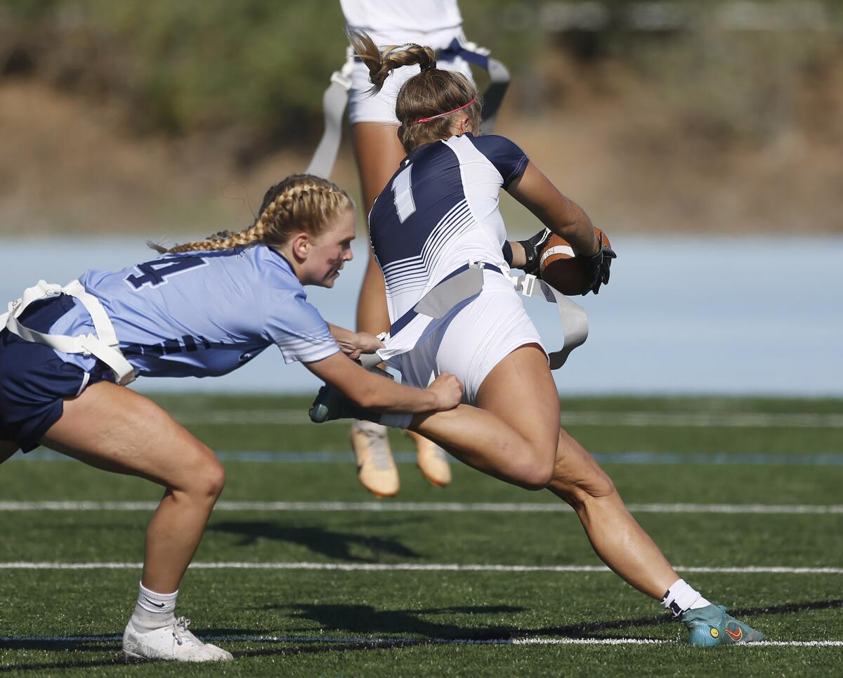 Newport Harbor girls' flag football, closing in on league title