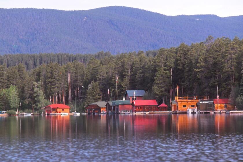 Grand Lake, headwaters of the Colorado River, lies just outside Rocky Mountain National Park in Colorado.