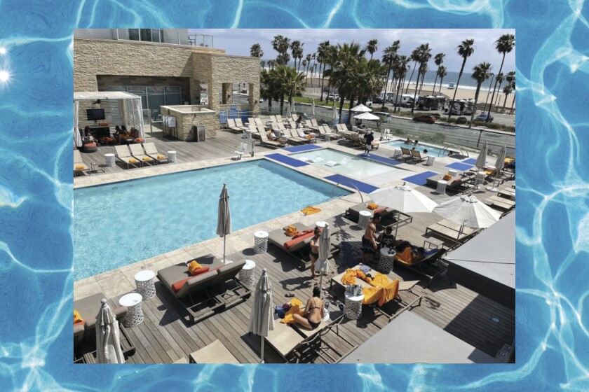 Aerial shot of the pool at Paséa Hotel & Spa in Huntington Beach.