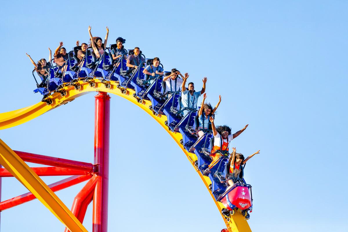 A photograph of Wonder Woman: Flight of Courage at Six Flags Magic Mountain.