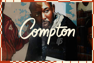 Compton illustrated typography over a mural of Nipsey Hussle