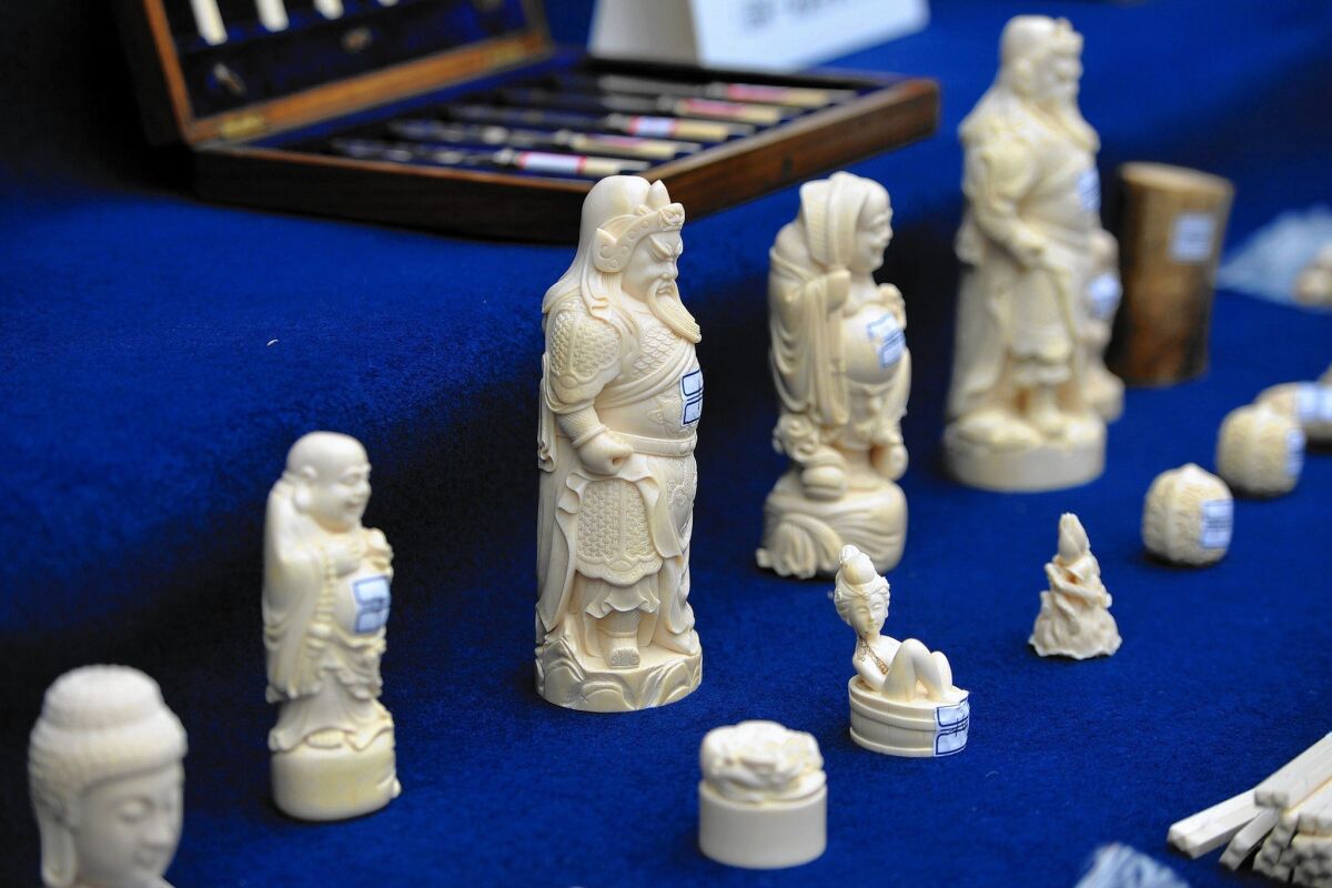 These carved pieces were among illegally imported ivory products confiscated last year by police in Kunming, in southern China’s Yunnan province.