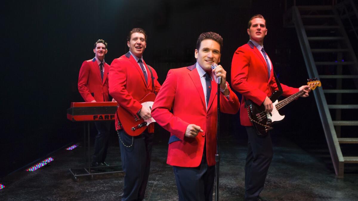 From left: Cory Jeacoma, Matthew Dailey, Aaron De Jesus and Keith Hines in "Jersey Boys." (Jeremy Daniel)
