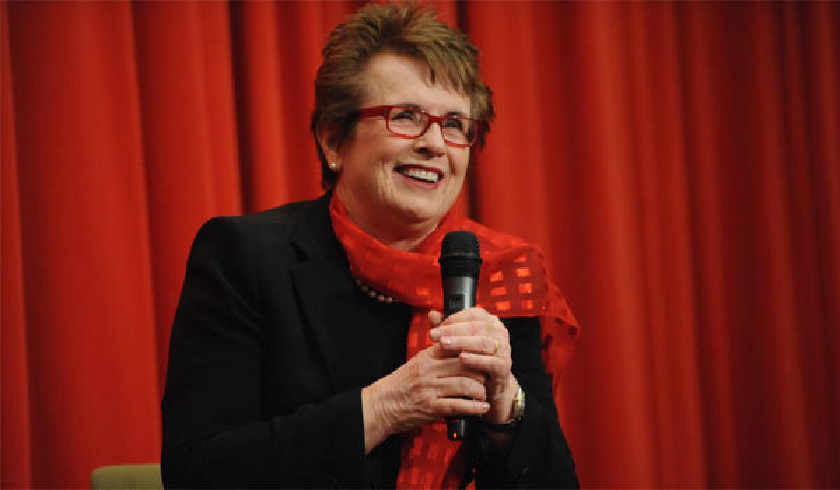 Tennis legend Billie Jean King speaks at her 70th birthday party celebration organized by the Women's Sports Foundation at the Museum of Art and Design on Nov. 6 in New York City.