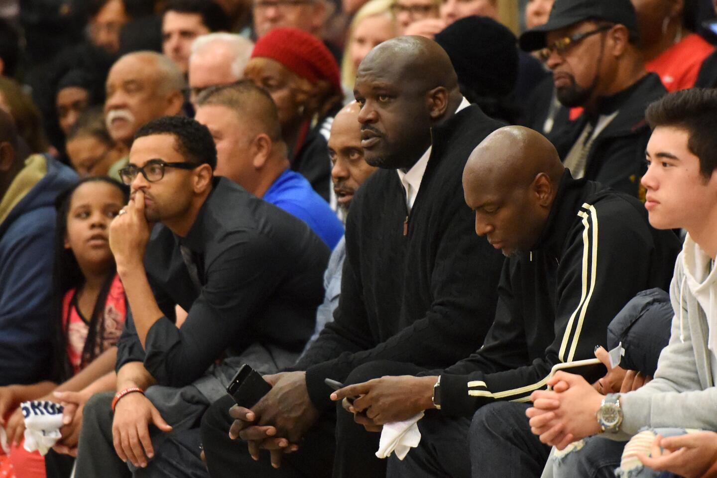 NBA Hall of Fame center Shaquille O'Neal attends the Crossroads-Brentwood game on Jan. 6.