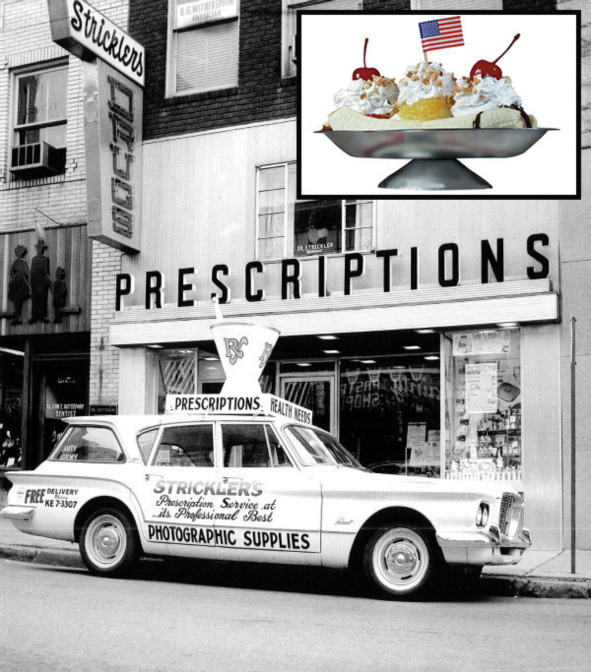 Strickler's drugstore in Latrobe, Pa., in 1955 is now defunct, but it was known for serving banana splits. The ice cream creation pictured above, served at Valley Dairy, is derived from the 1904 original that's said to have been invented in Latrobe.