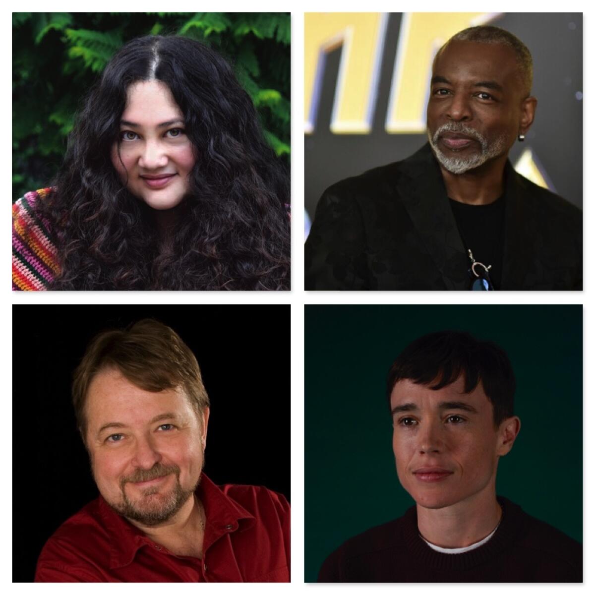 L.A. Times Book Club guests Gabrielle Zevin, LeVar Burton, Luis Alberto Urrea and Elliot Page.