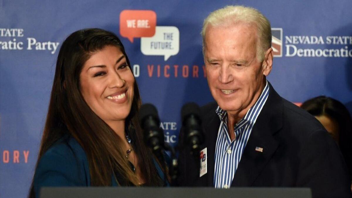 Lucy Flores, seen in 2014 as the Democratic candidate for lieutenant governor of Nevada, said then-Vice President Joe Biden touched and kissed her in a way that demeaned her.