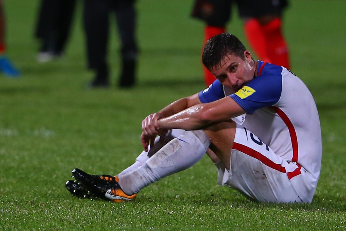 COUVA, TRINIDAD AND TOBAGO - OCTOBER 10: Matt Besler of the United States mens national team reacts as the USA lose to Trinidad and Tobago 2-1 during the FIFA World Cup Qualifier match between Trinidad and Tobago at the Ato Boldon Stadium on October 10, 2017 in Couva, Trinidad And Tobago.