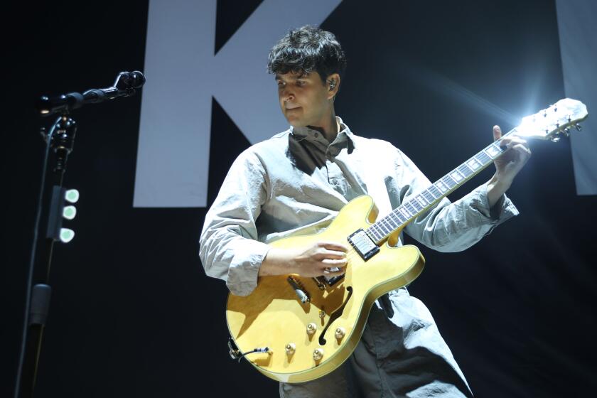 Los Angeles, CA - June 12: Ezra Koenig performs with his band Vampire Weekend at Hollywood Bowl on Wednesday, June 12, 2024 in Los Angeles, CA. (Michael Blackshire / Los Angeles Times)