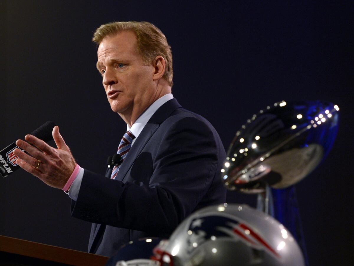 NFL Commissioner Roger Goodell speaks at a news conference Friday in Phoenix.
