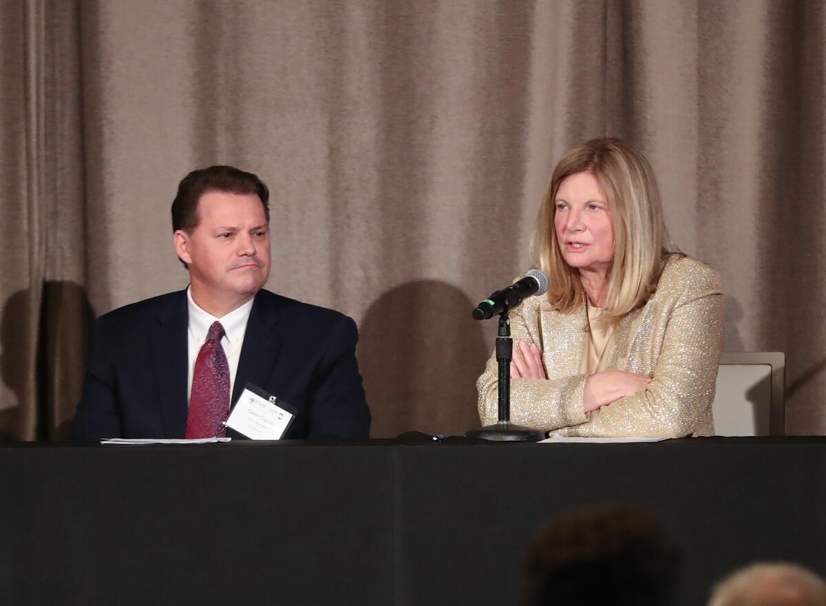 Acting City Manager Gavin Curran and Mayor Sue Kempf at the Laguna Beach State of the City address on Tuesday.
