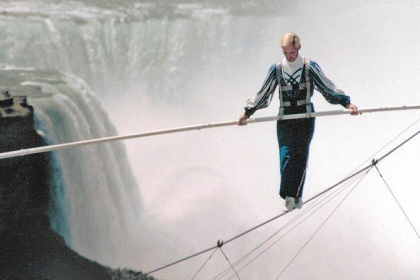 Jay Cochrane crosses the water on the Canadian side of Niagara Falls in 2002 -- at a height of 40 stories.