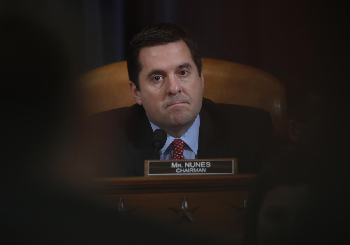 Rep. Devin Nunes listens March 20, 2017, during a hearing on allegations of Russian interference in the 2016 U.S. election.