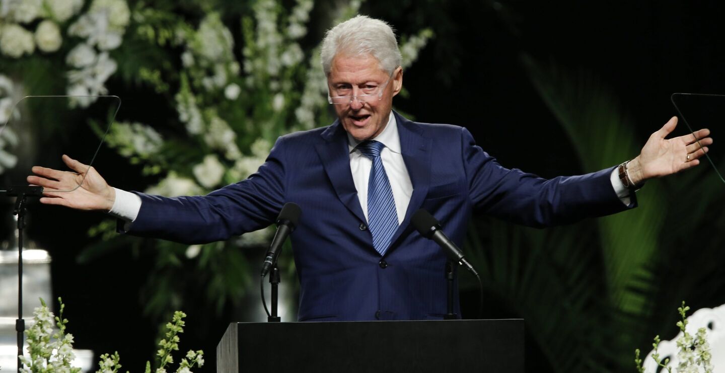 Former U.S. President Bill Clinton delivers a eulogy during the Muhammad Ali funeral service.