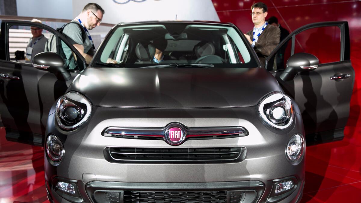 The Fiat 500X sits on display at the Los Angeles Auto Show on Nov. 20, 2014.