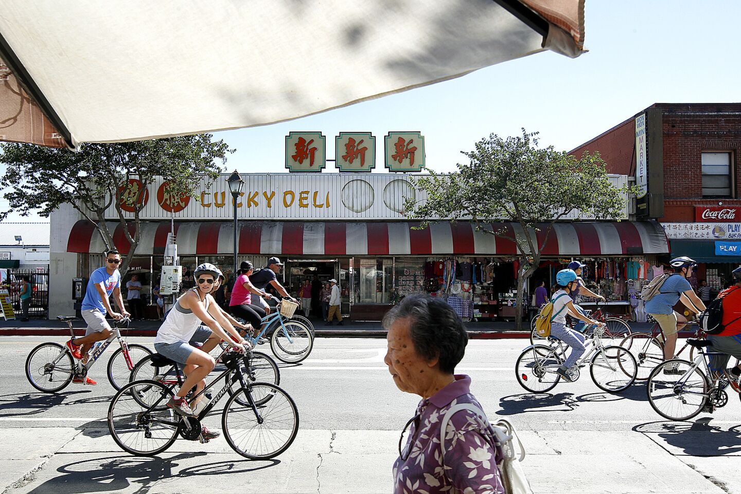 CicLAvia participants ride through Chinatown in Los Angeles on Sunday.