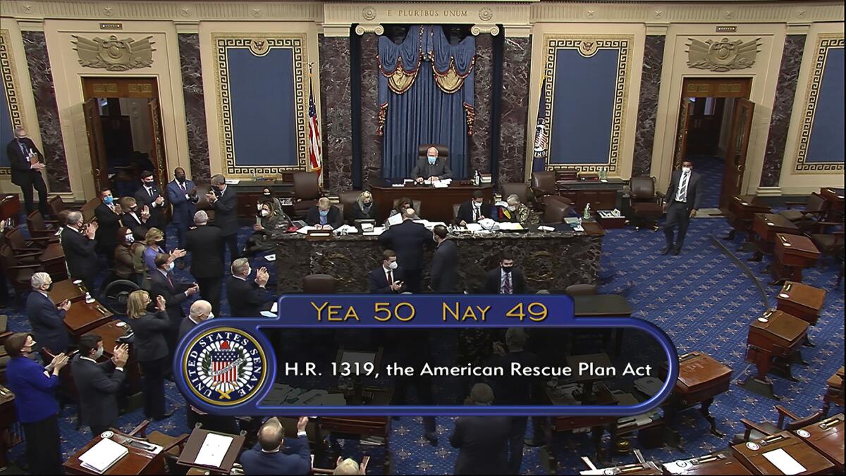 vote total of 50-49 on Senate passage of the COVID-19 relief bill