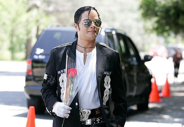 Michael Jackson impersonator "Scorpio" arrives at the Jackson family compound in Encino to mark the one year anniversary of Michael Jackson's death.