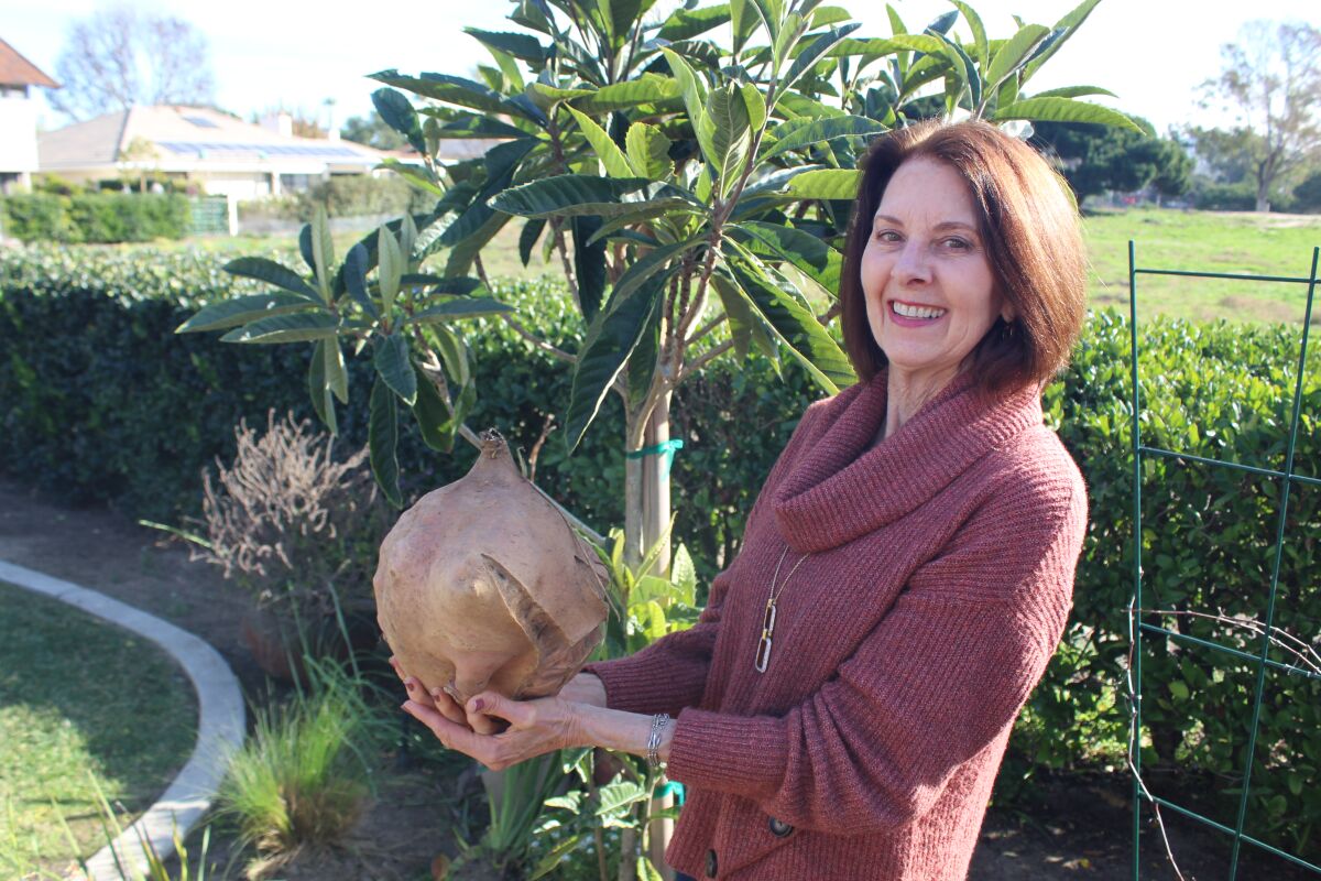 Ellen Kiss shows off her 11-pound sweet potato.