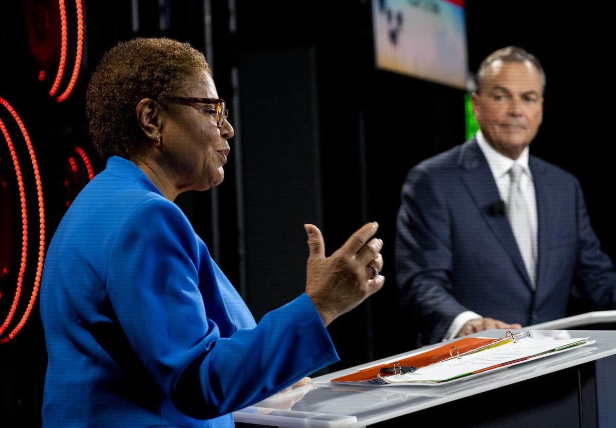 Los Angeles mayoral candidates Karen Bass and Rick Caruso.