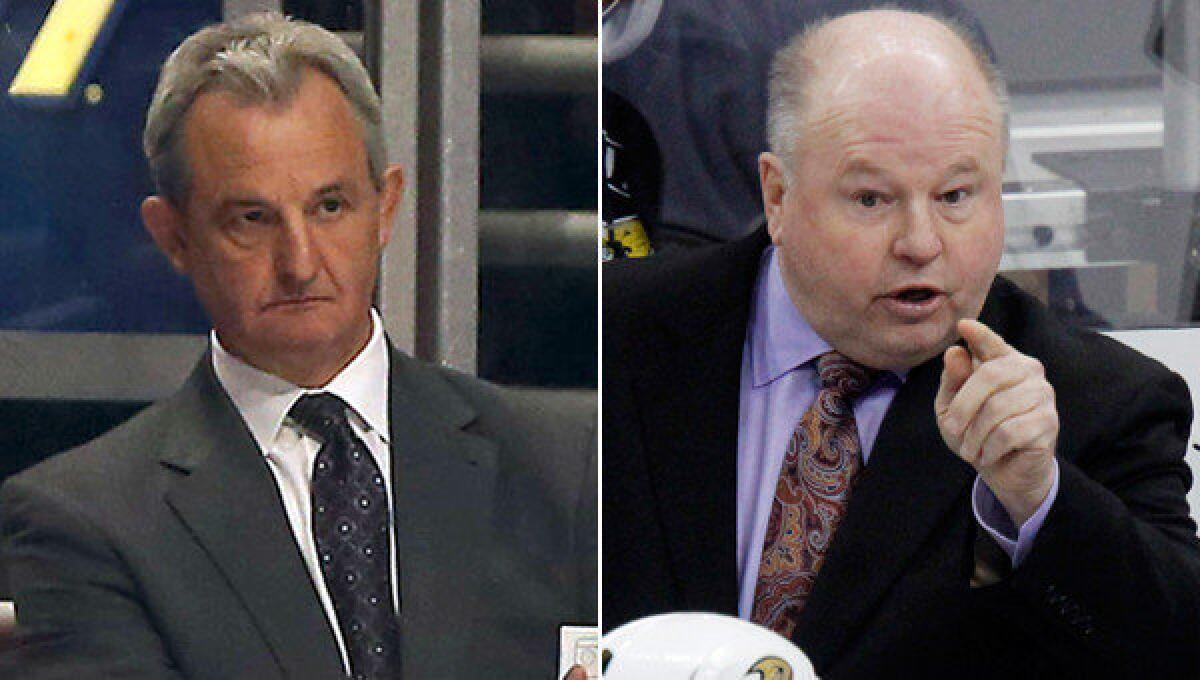 Kings coach Darryl Sutter, left, and Ducks coach Bruce Boudreau are relative newcomers to their respective franchises, and they haven't had the opportunity to run a full preseason camp while in Southern California -- until now.