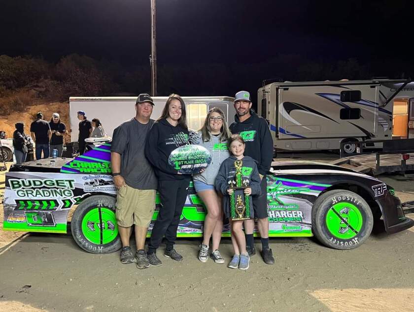 Brian Fitzgibbons, right, with his family after winning the Street Stocks main events at Barona Speedway's Summer Shootout. 