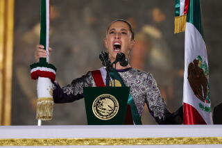 President of Mexico Claudia Sheinbaum screams during the annual shout of Independence (Grito de Independencia)