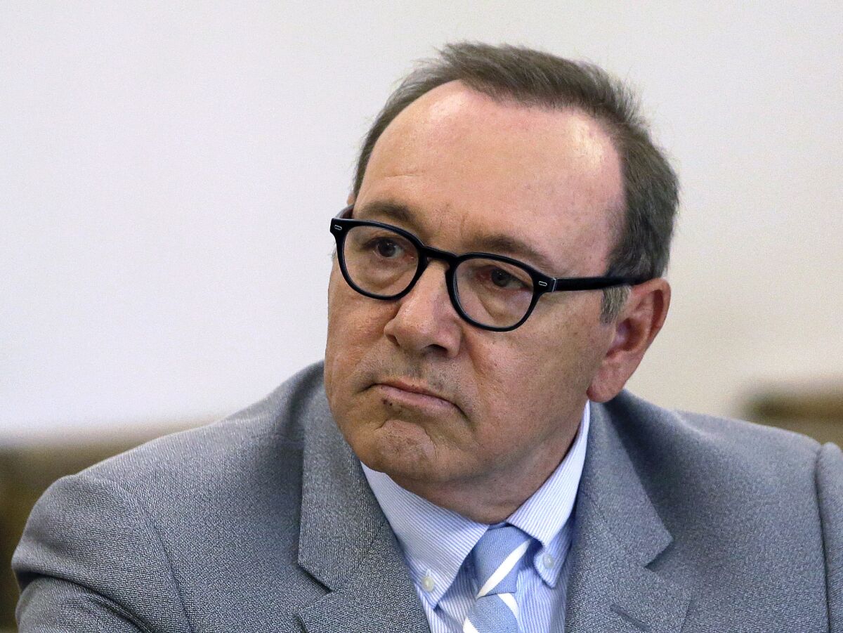 FILE - In this June 3, 2019, file photo, actor Kevin Spacey attends a pretrial hearing at district court in Nantucket, Mass. Spacey asked a judge Friday, April 8, 2022, to throw out actor Anthony Rapp's sex abuse lawsuit, saying through his lawyers that allegations that he abused the then-teenage Rapp at a 1980s party are false. (AP Photo/Steven Senne, File)