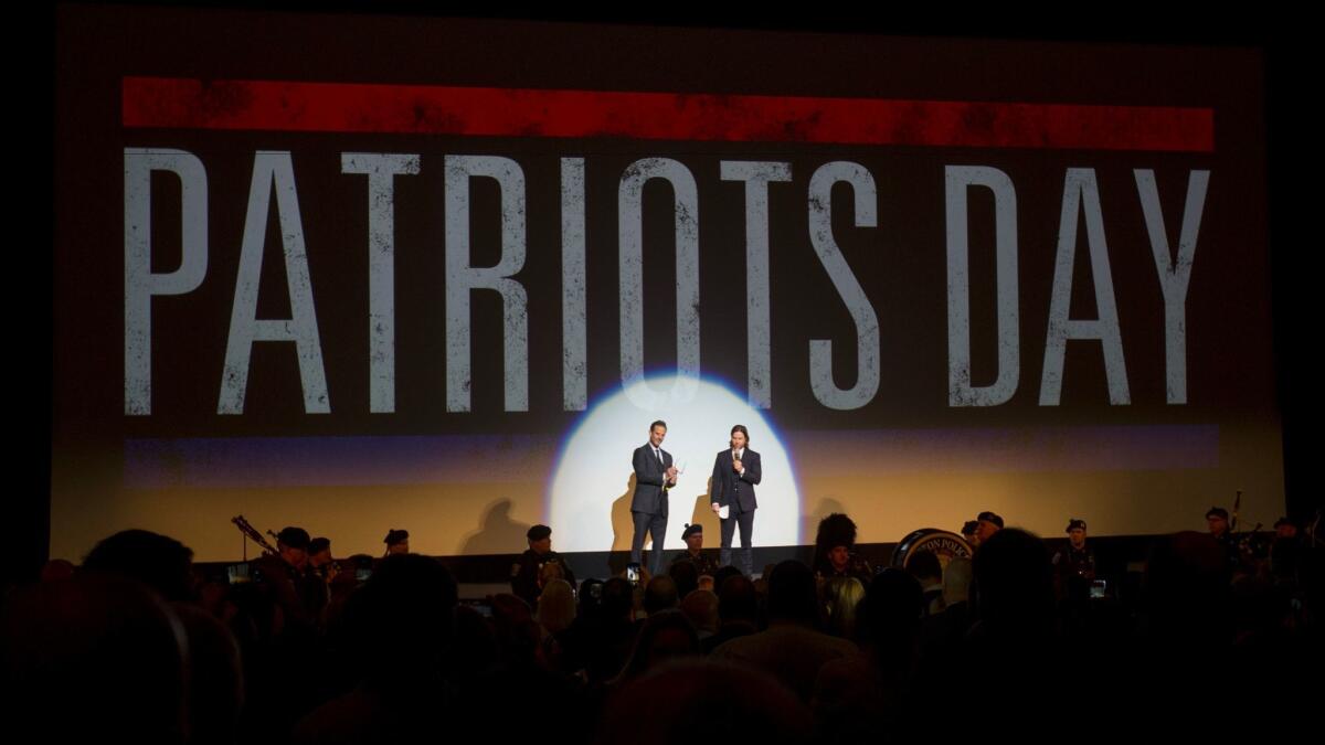 Director Peter Berg and Mark Wahlberg speak to the audience before the screening.