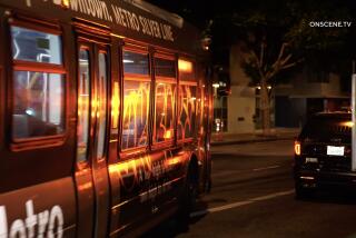 A Metro bus full of passengers was attacked and tagged during a street takeover around 3:15 a.m. near West Olympic Boulevard and Flower Street in downtown Los Angeles early Monday morning, July 1, 2024.