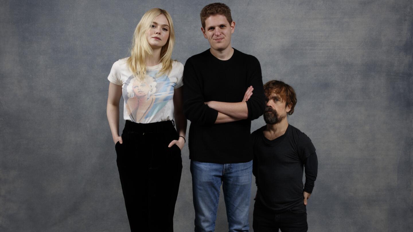 Actress Elle Fanning, screenwriter Mike Makowsky, center, and actor Peter Dinklage, from the film "I Think We're Alone Now."